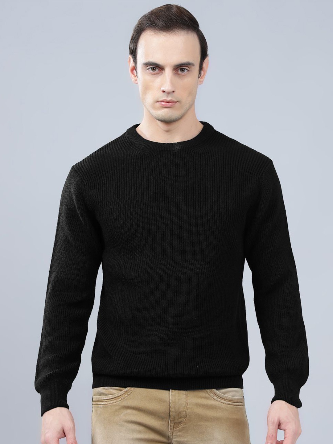 

Cantabil Men Ribbed Pullover Sweater, Black