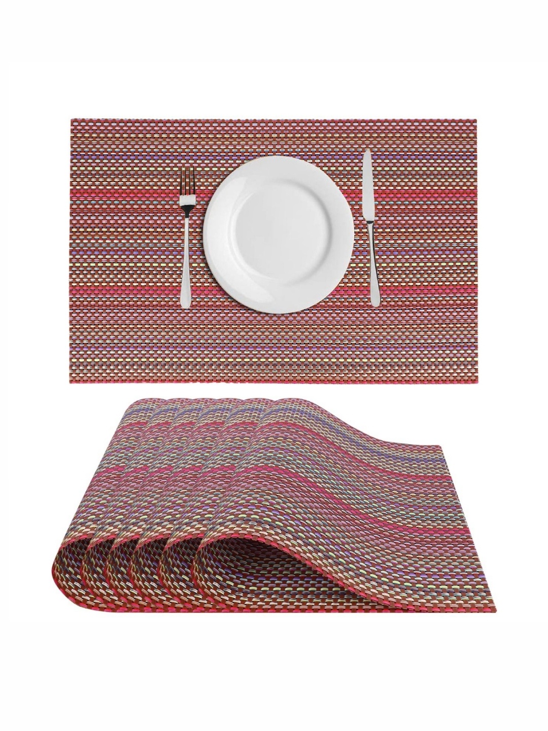 

LooMantha Maroon 6 Pieces Striped Rectangular Table Placemats