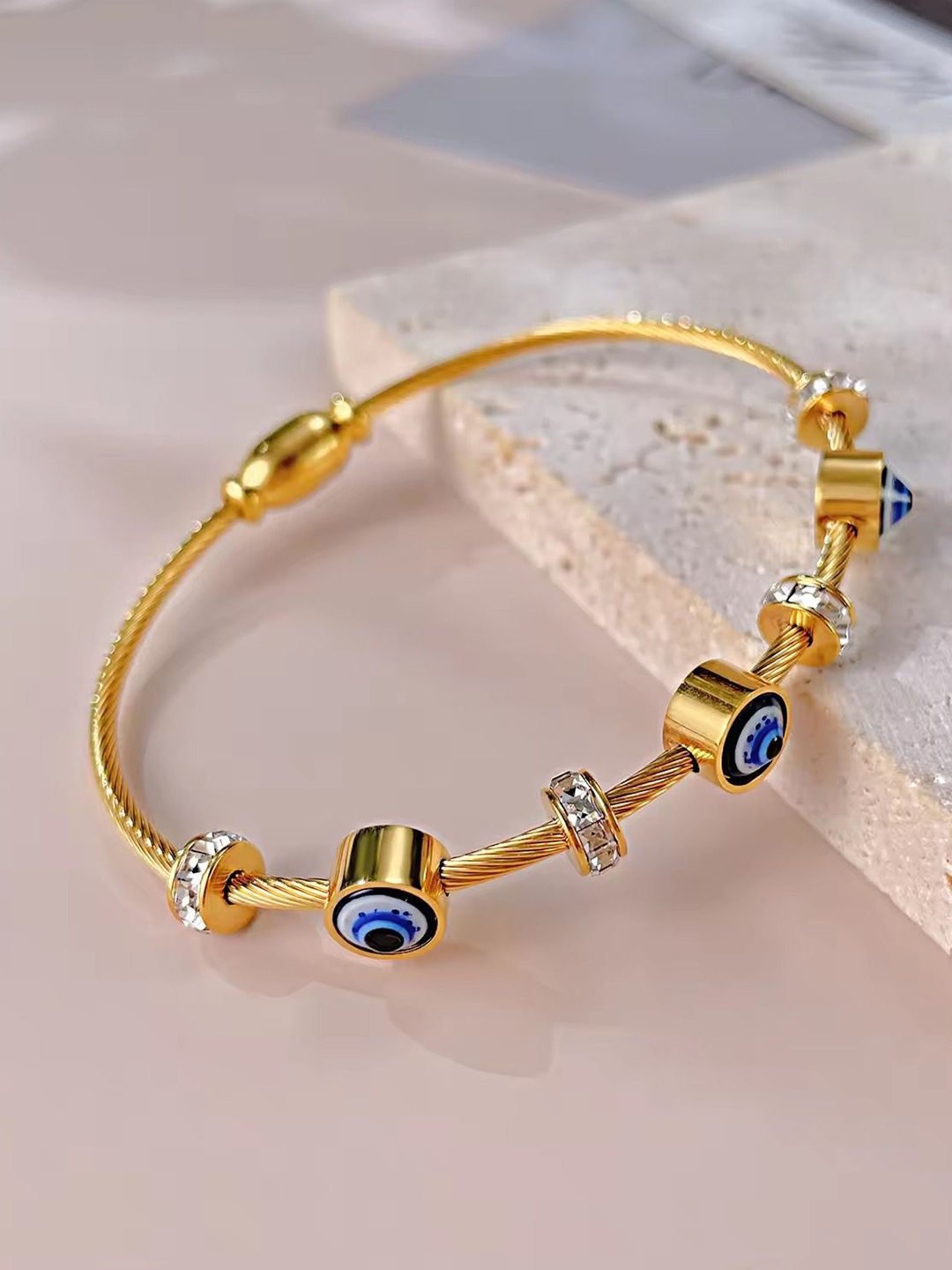 

MEENAZ Gold Plated Stainless Steel Artificial Stones Bangle Style Bracelet