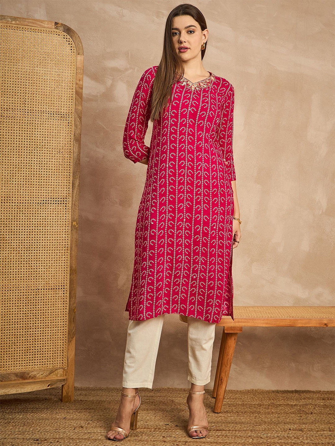 

all about you Bandhani Printed Straight Kurtas, Pink