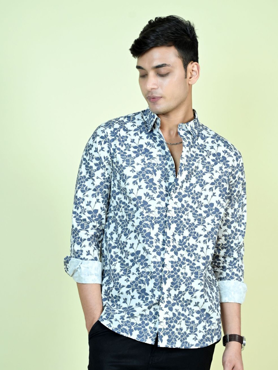 

MARC JOBBS Men Cotton Comfort Floral Printed Casual Shirt, White