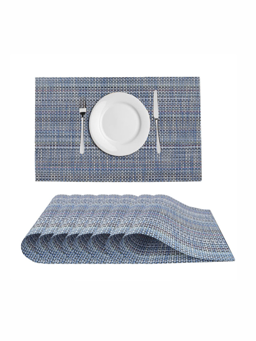 

LooMantha Silver Toned & Blue 8 Pieces Striped Table Placemats