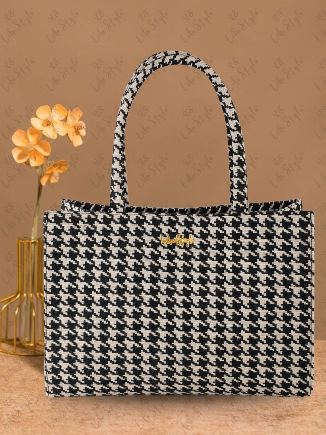 

LIKE STYLE Women Checked Textured Oversized Structured Shoulder Bag, Black