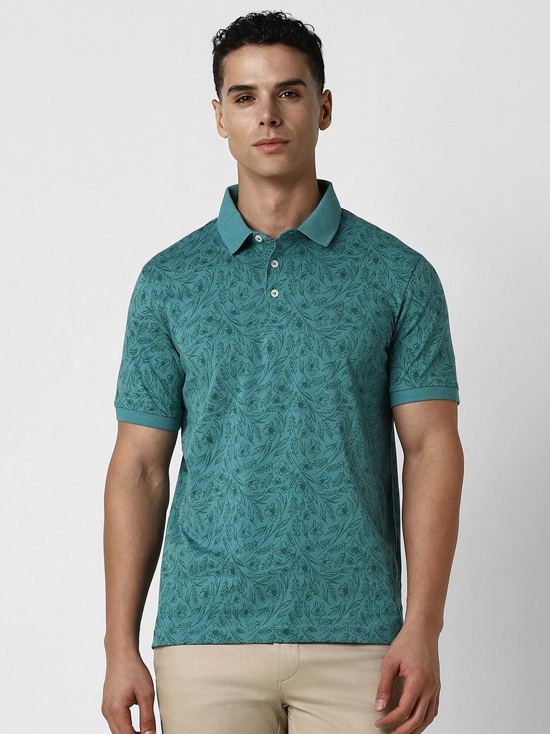 

Van Heusen Men Floral Printed Polo Collar Cotton T-shirt, Green