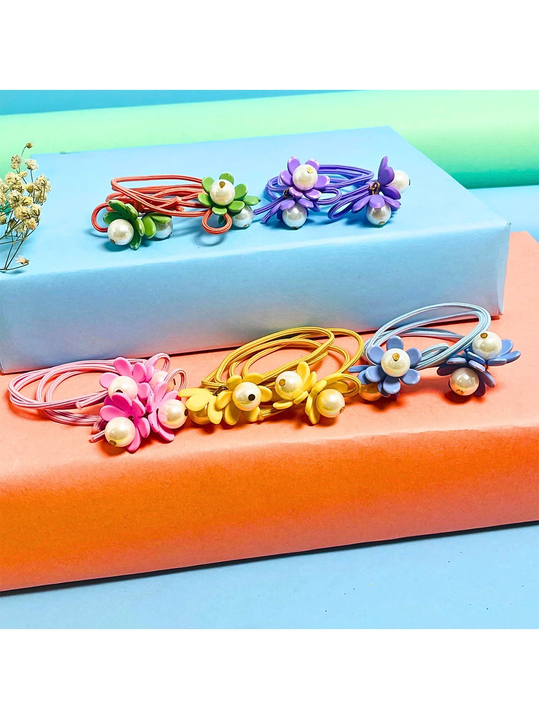 

MANSIYAORANGE Girls Set Of 10 Embellished Ponytail Holders, Pink