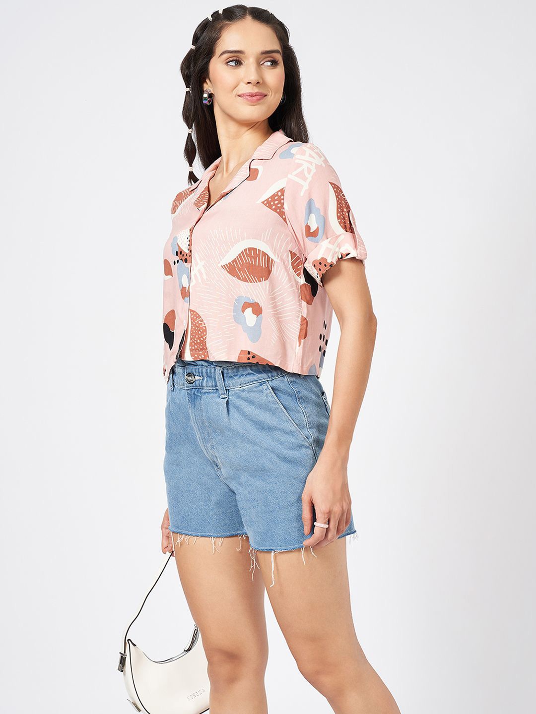 

People Women Boxy Fit Printed Cuban Collar Shirt, Lavender