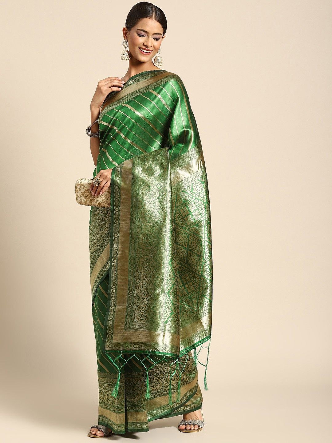 

Anouk Leheriya Zari Silk Blend Leheriya Saree, Green