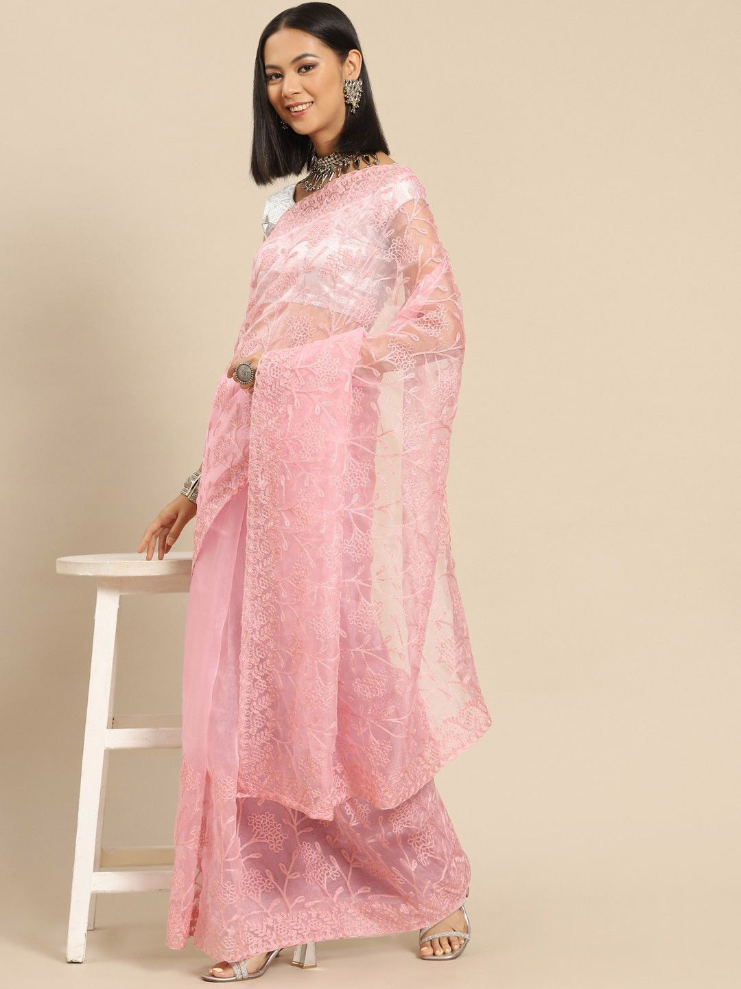 

Anouk Floral Organza Saree, Pink