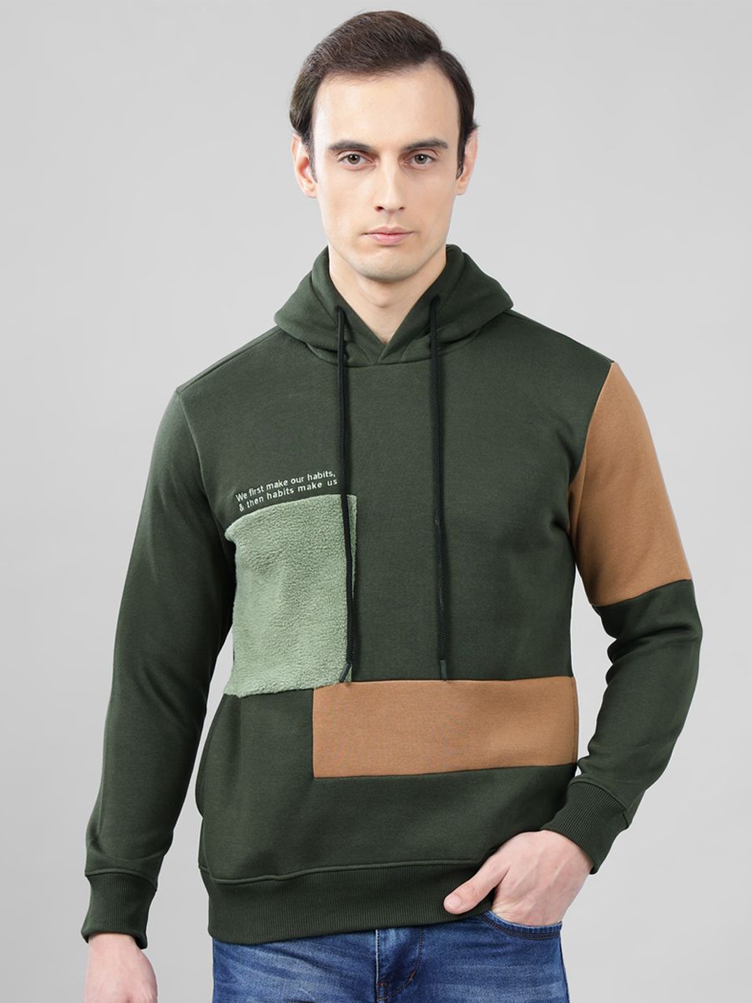 

Cantabil Men Colourblocked Hood Pullover Sweatshirt, Olive