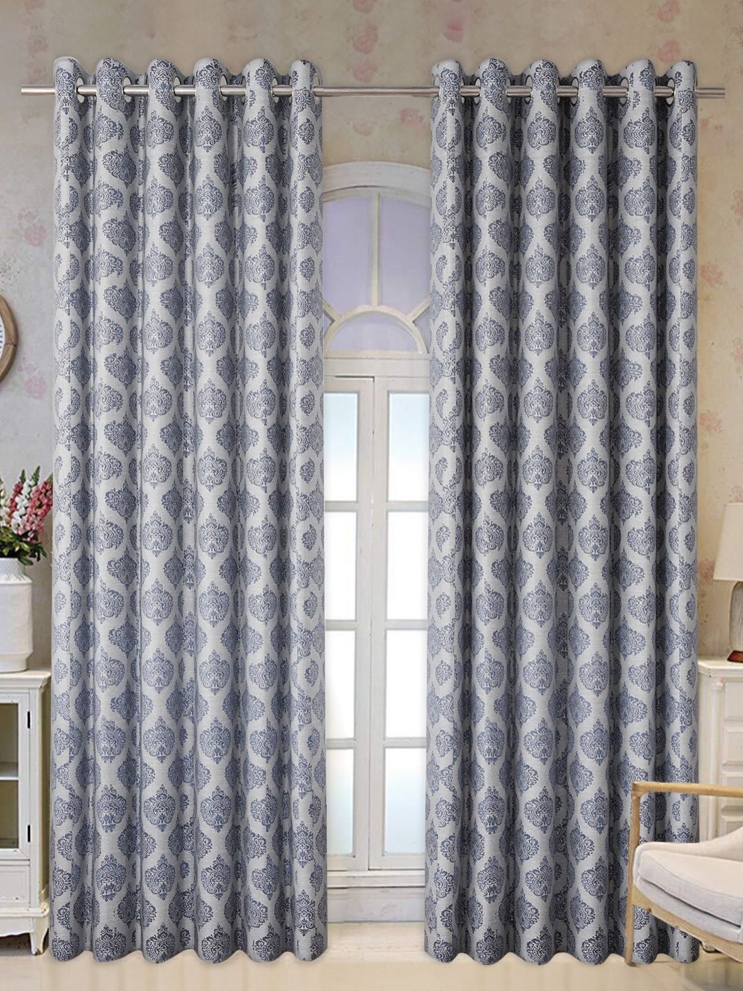 

Tesmare Blue & Grey Ethnic Motifs Printed Room Darkening Window Curtain