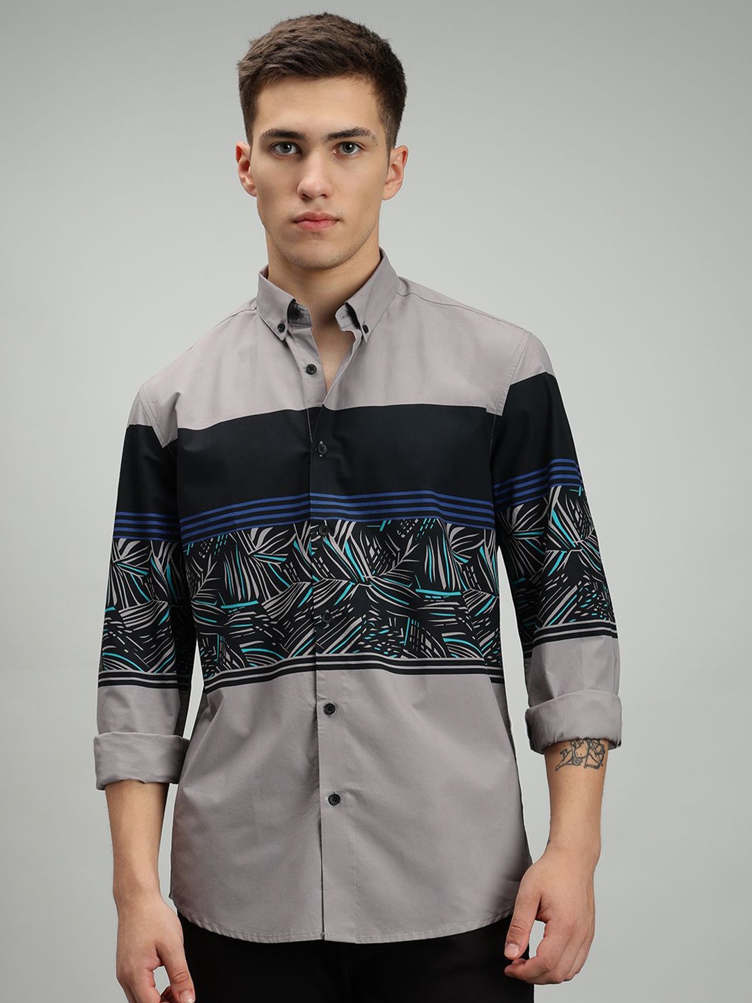 

MARC JOBBS Men Cotton Comfort Printed Casual Shirt, Black