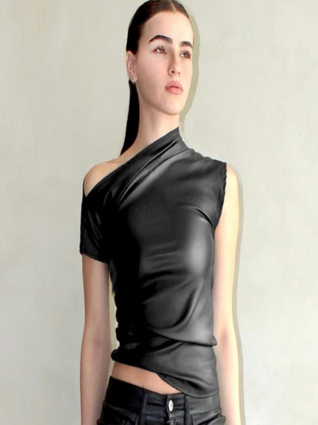 

StyleCast Women Self Design One Shoulder Top, Black