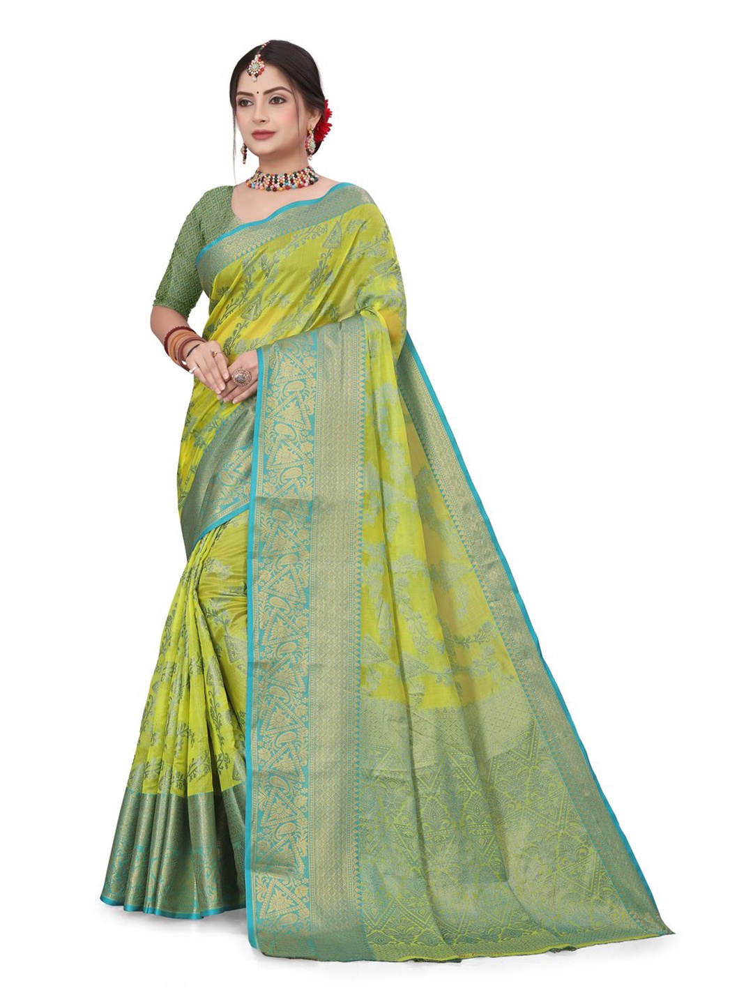 

SUPERLAXMI Woven Design Banarasi Saree, Lime green