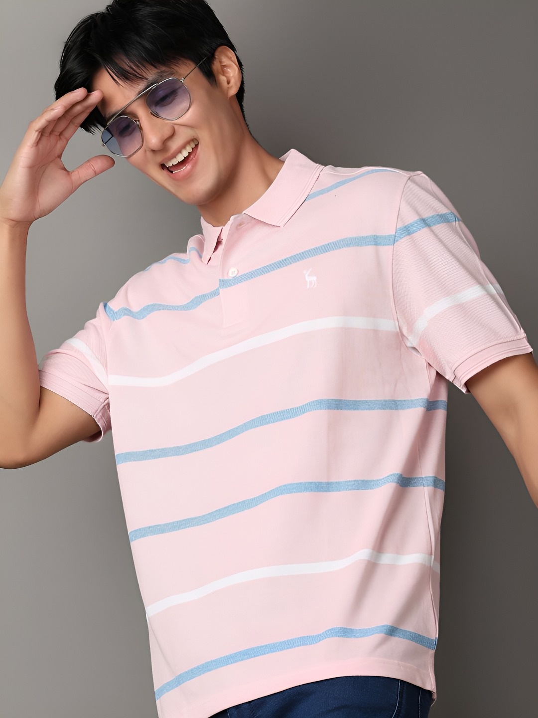 

V-Mart Men Striped Polo Collar Cotton T-shirt, Pink