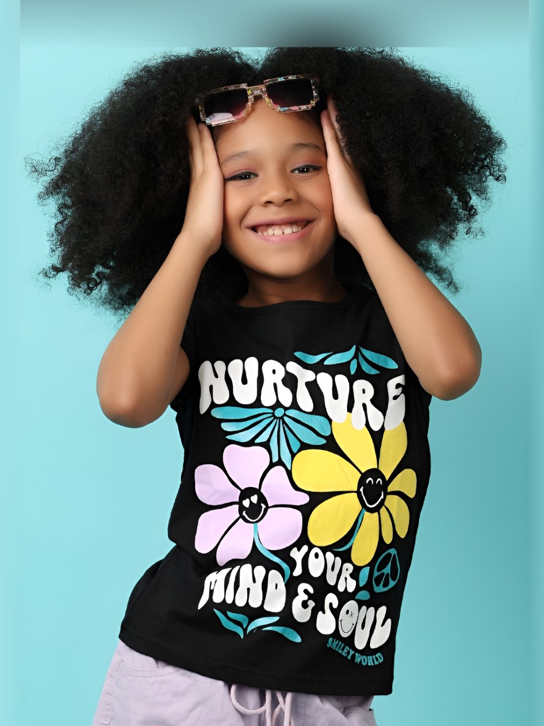 

V-Mart Girls Graphic Printed Round Neck Cotton T-shirt, Black