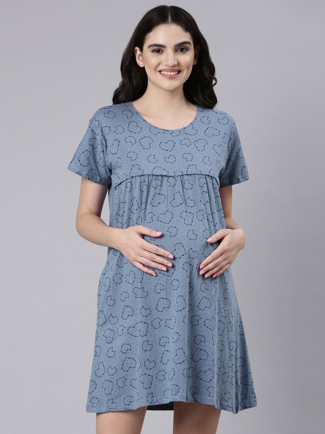 

THE MAMA KLUB Women Printed Nightdress, Blue