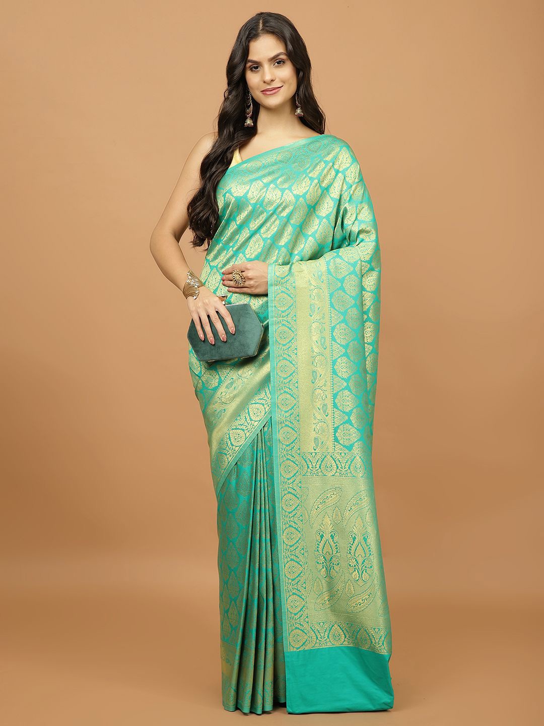 

Meena Bazaar Woven Design Zari Saree, Sea green