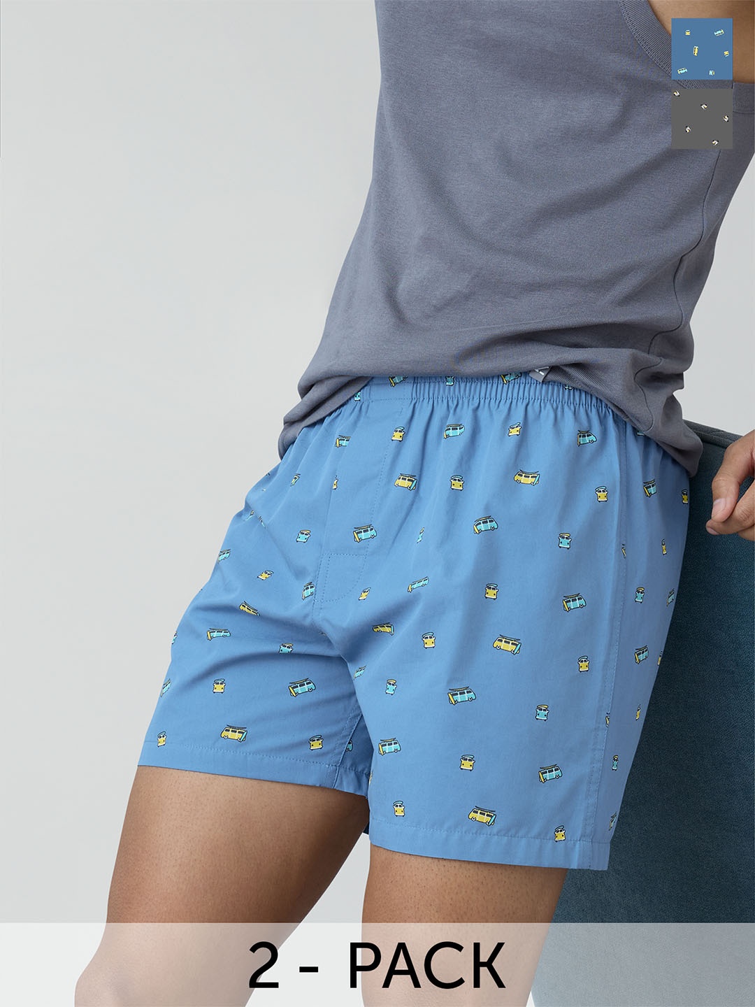 

XYXX Men Printed Pack of 2 Combed Cotton Splash Boxers-XYBOX2PCKN328, Blue