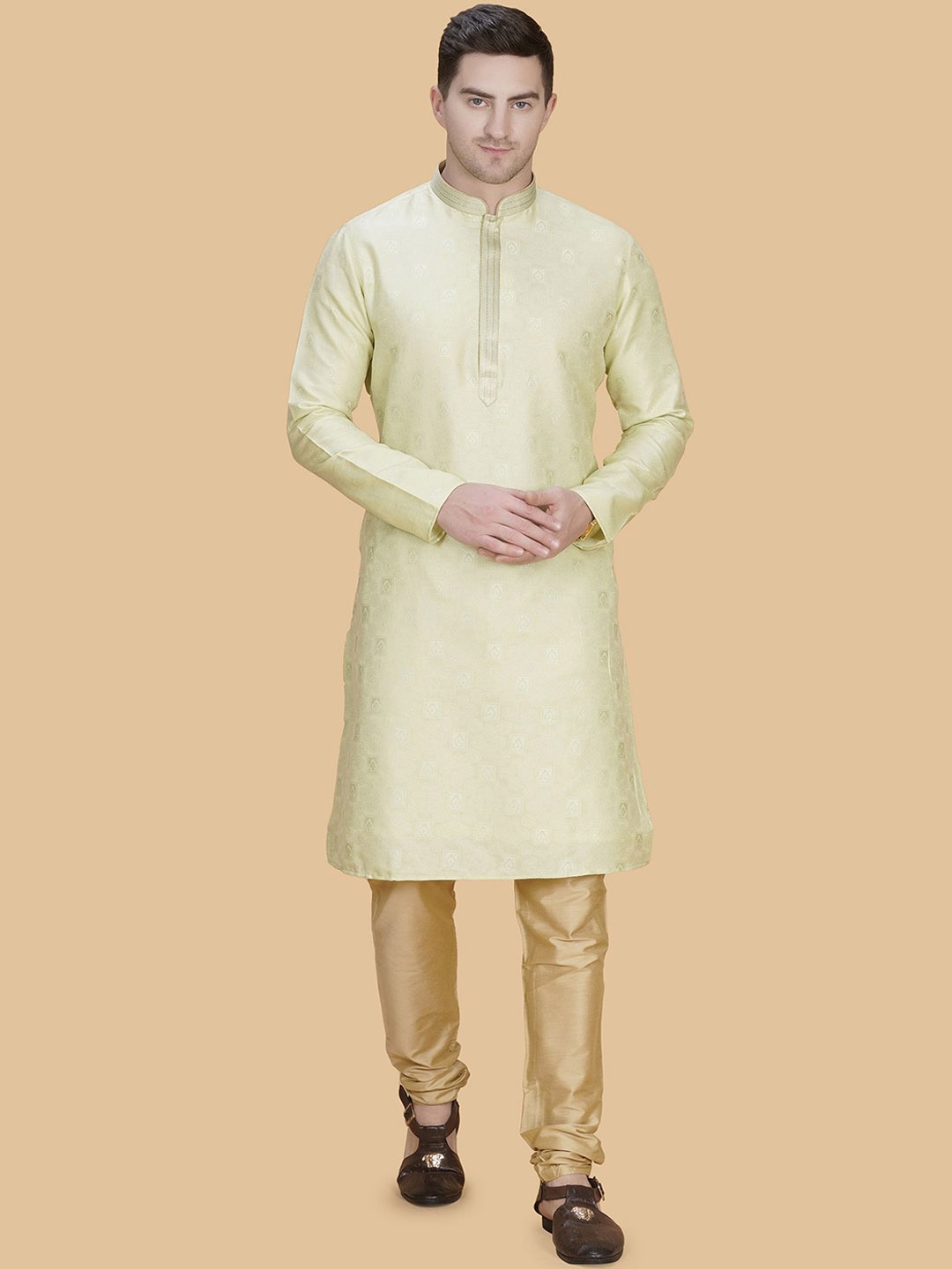 

LA'SCOOT Woven Design Straight Pure Cotton Kurta with Churidar, Green