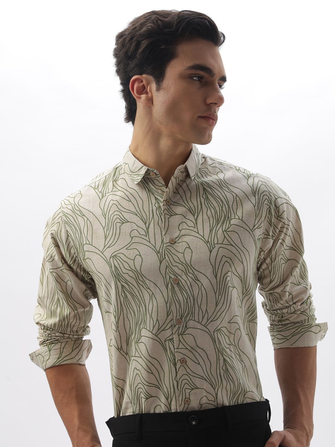 

HAMPTONS Men Pure Cotton Abstract Printed Casual Shirt, Cream