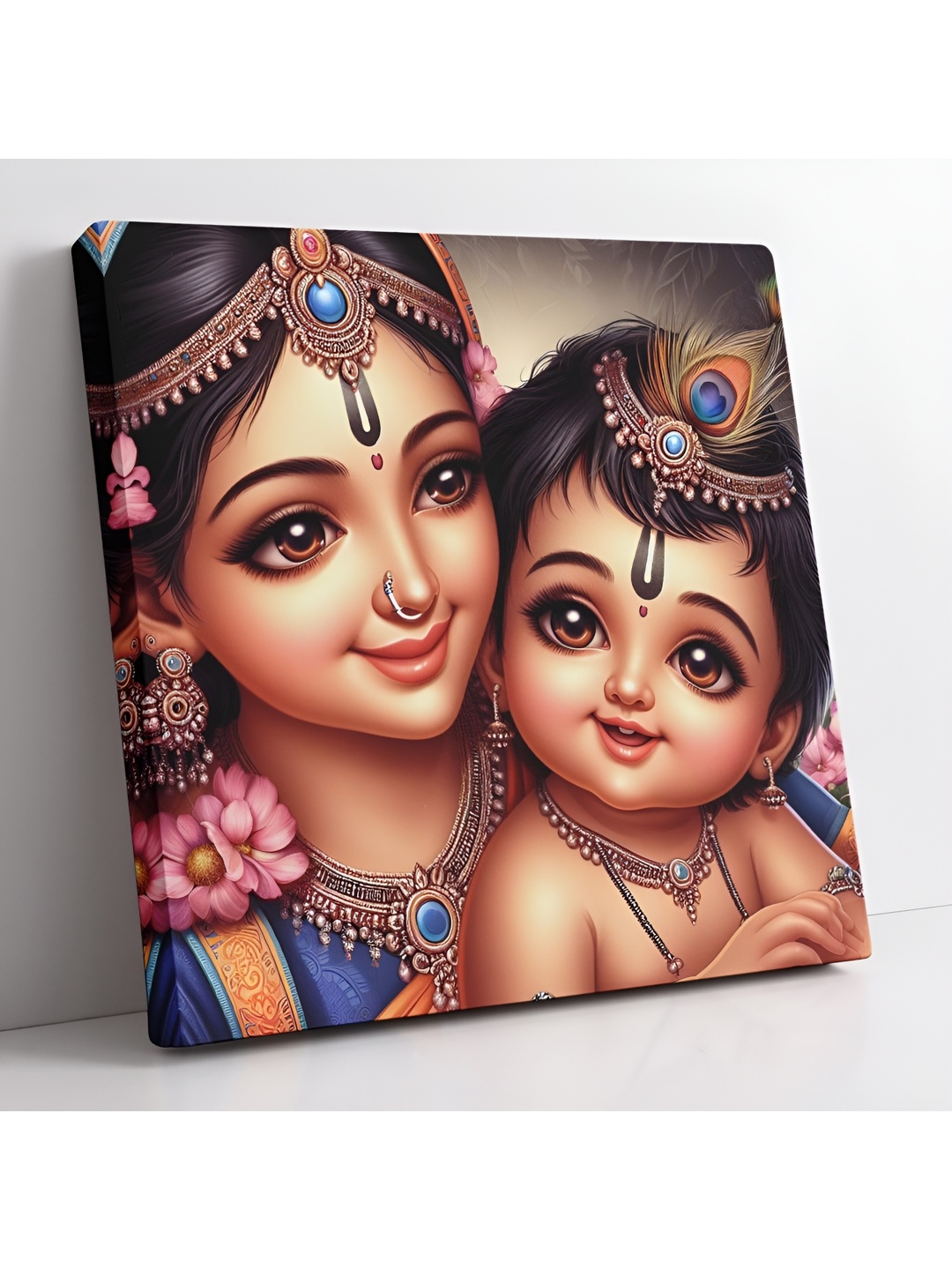 

SAF Blue & Brown Wooden Shree Krishna Religious Wall Paintings