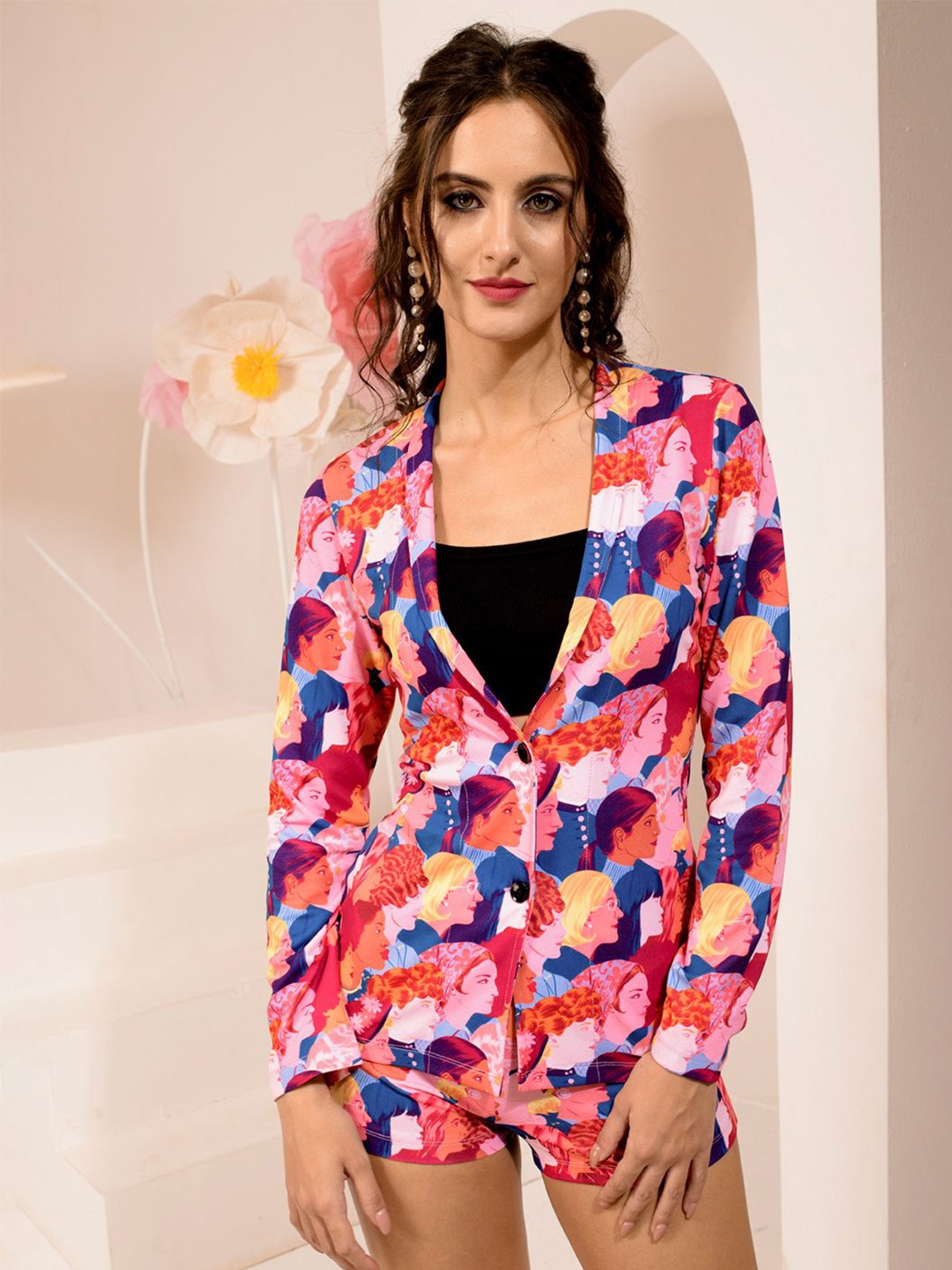 

TANDUL Graphic Printed Blazer With Shorts, Pink