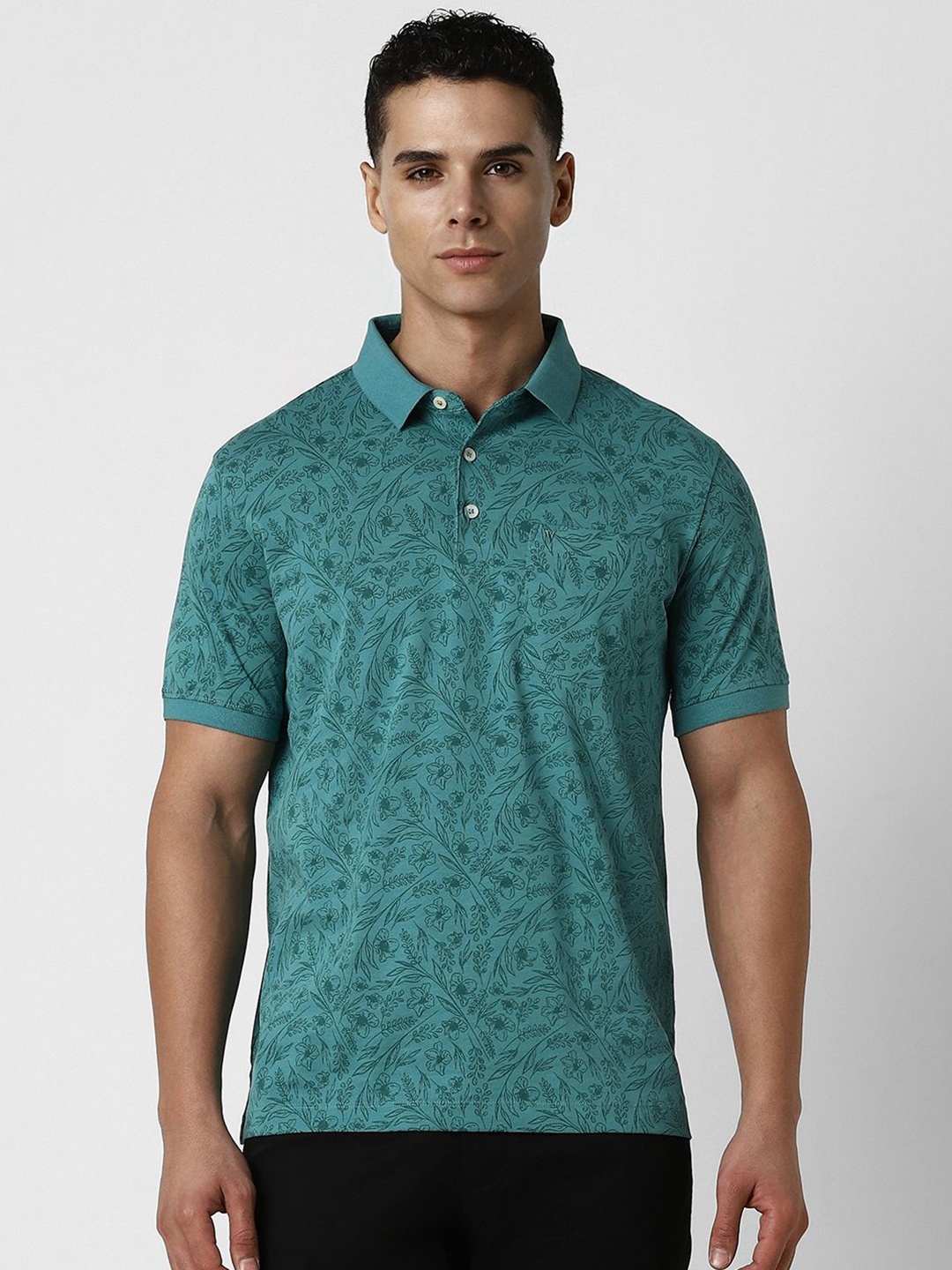 

Van Heusen Men Floral Printed Polo Collar Cotton T-shirt, Green