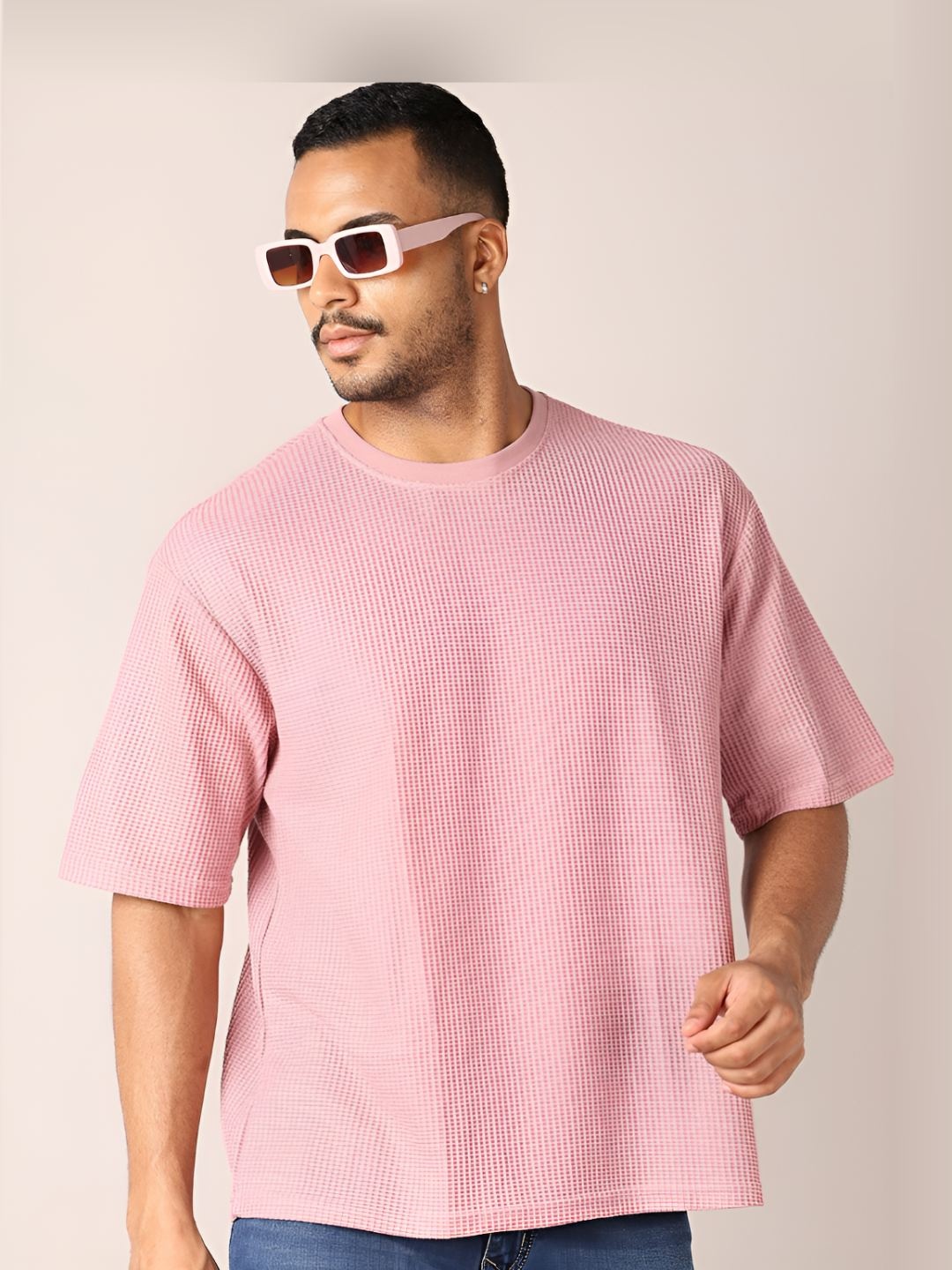 

V-Mart Men Self Design Round Neck Cotton T-shirt, Pink