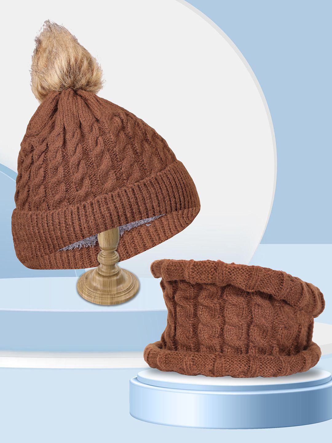 

PASSION PETALS Kids Woollen Beanie And Earcap, Brown