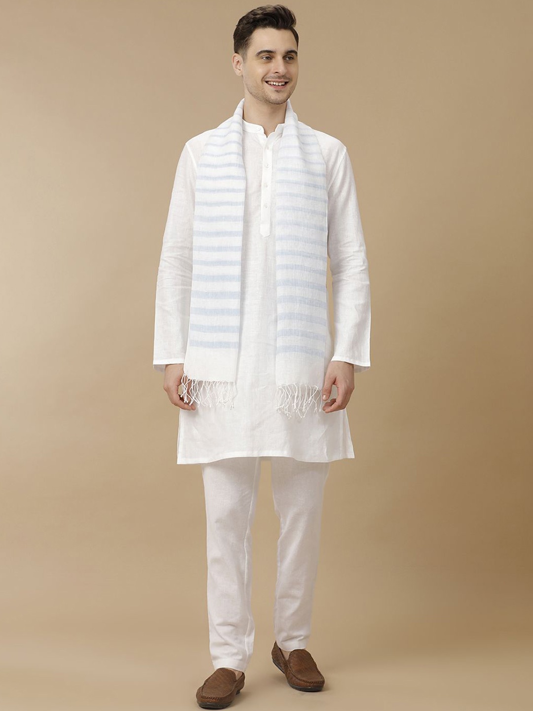 

Linen Club Unisex Striped Stole, White
