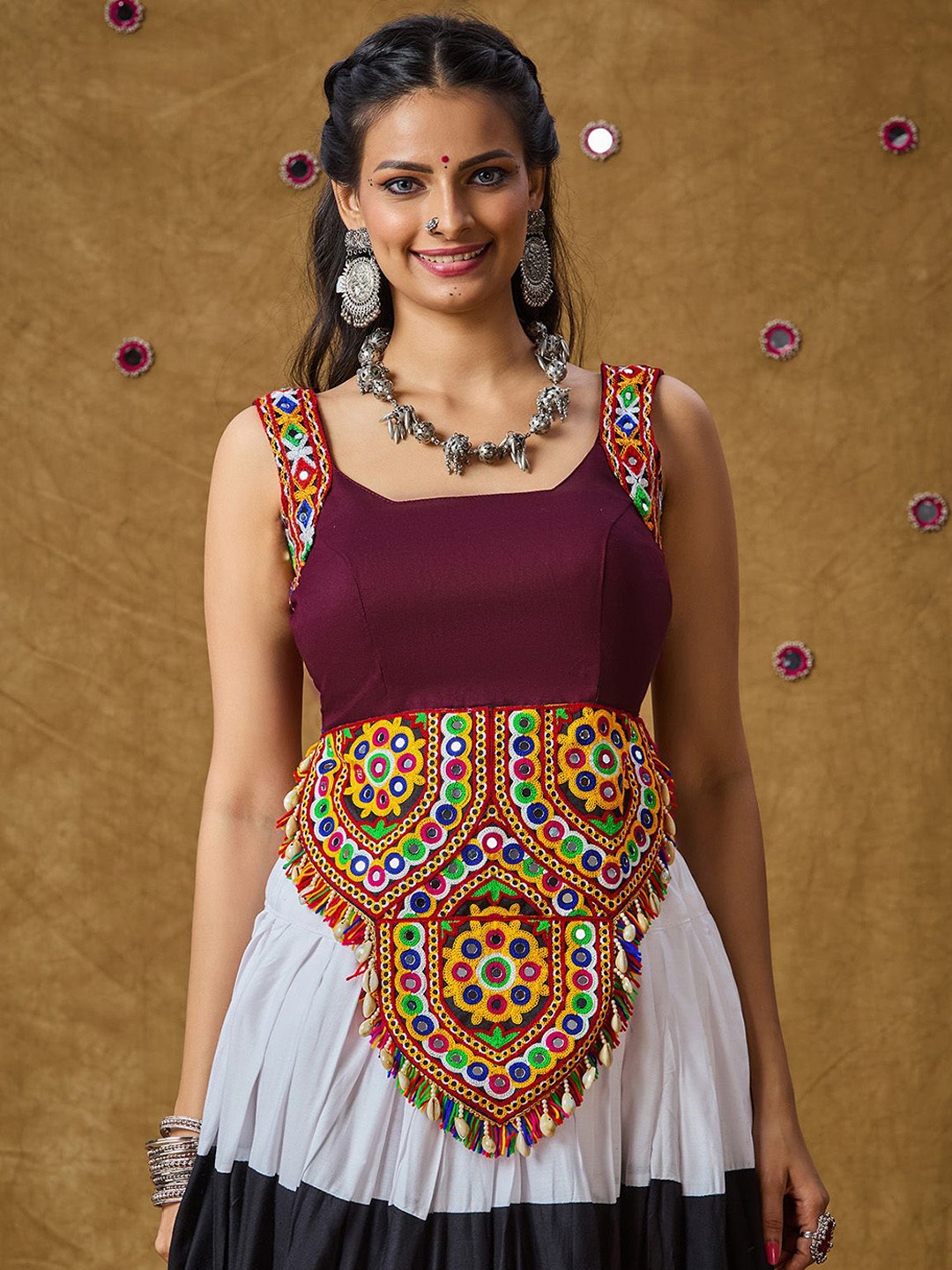 

SALWAR STUDIO Square Neck Embroidered Tunic, Burgundy