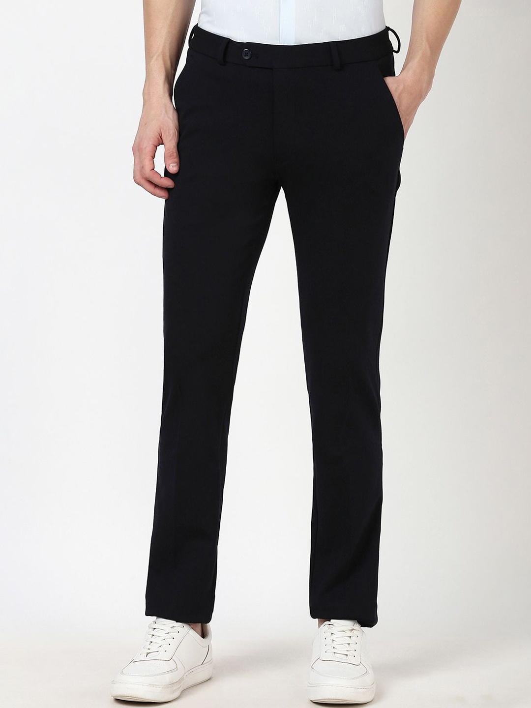 

Peter England Men Super Mid-Rise Slim Fit Formal Trousers, Black