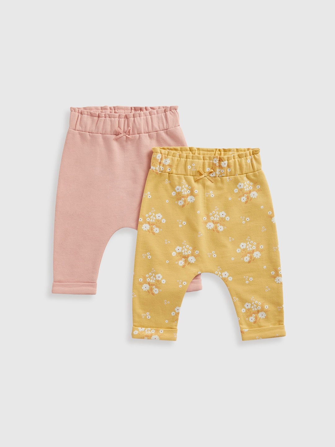 

mothercare Girls Pack of 2Floral Printed Relaxed Easy Wash Joggers Trousers, Yellow