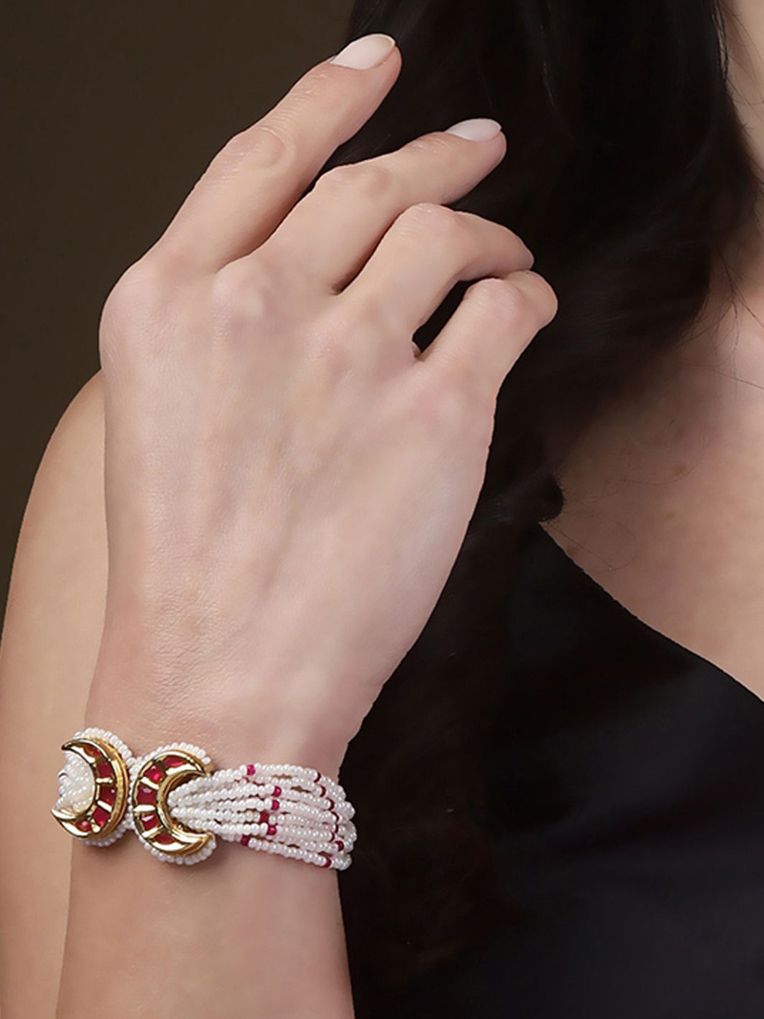 

DUGRISTYLE Gold-Plated Kundan Studded Multistrand Bracelet