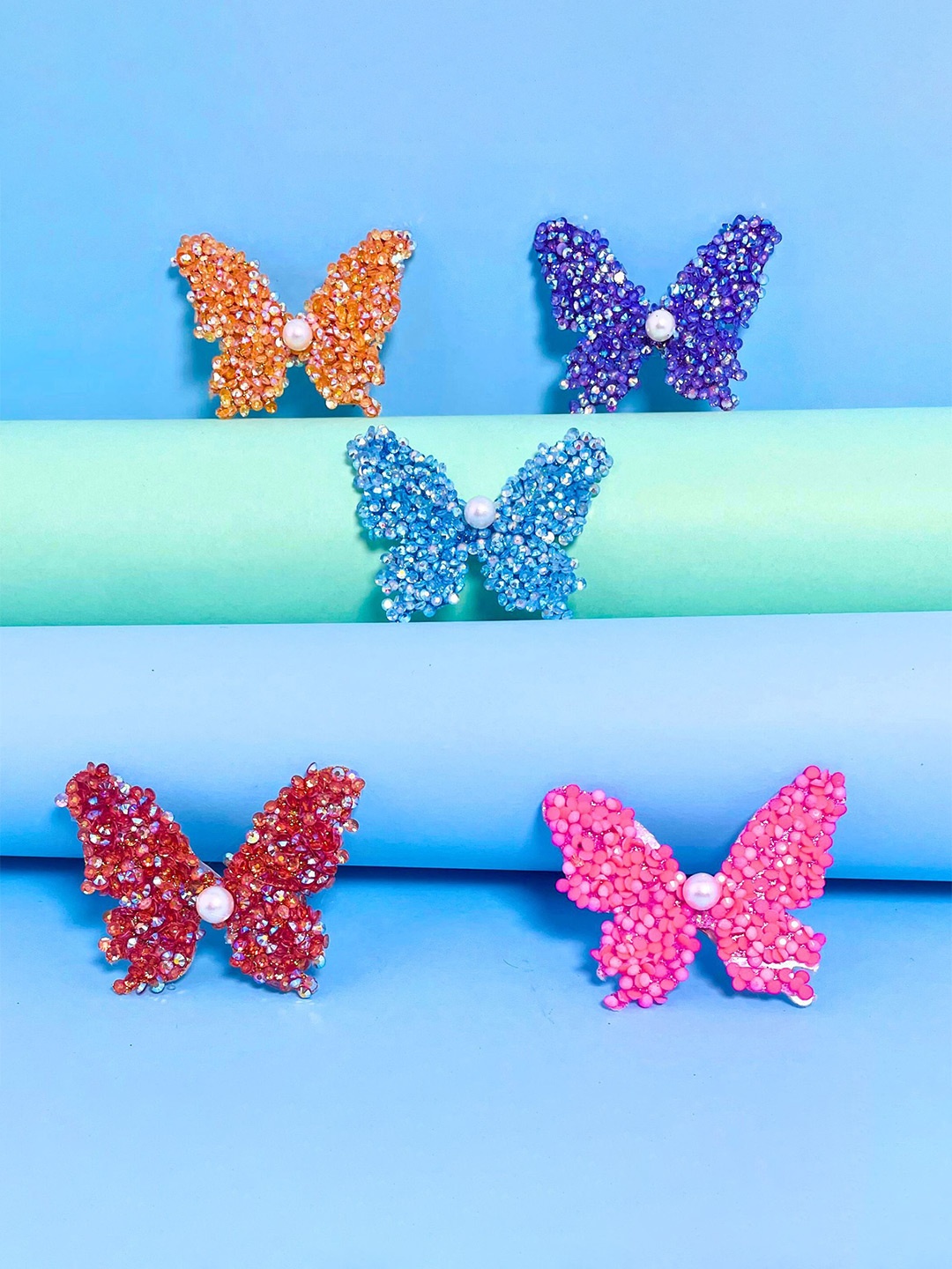 

Mansiyaorange Girls Set Of 5 Embellished Moving-Flap Butterfly Alligator Claw Clips, Pink