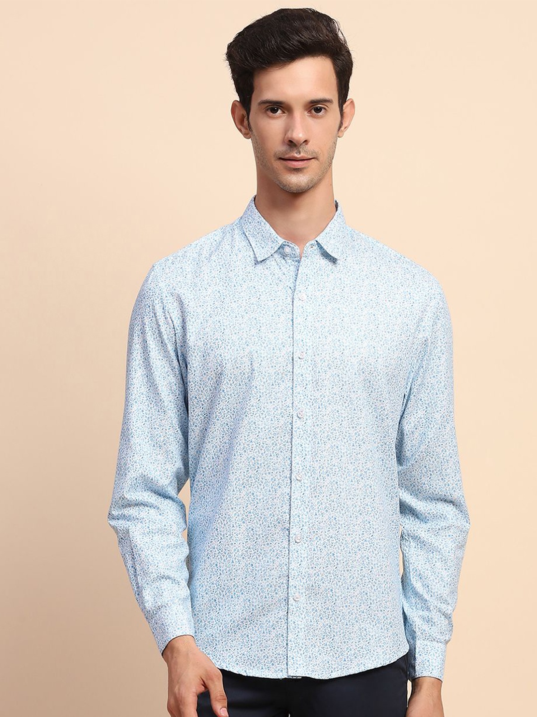 

CAMLA Men Spread Collar Floral Printed Cotton Casual Shirt, Blue