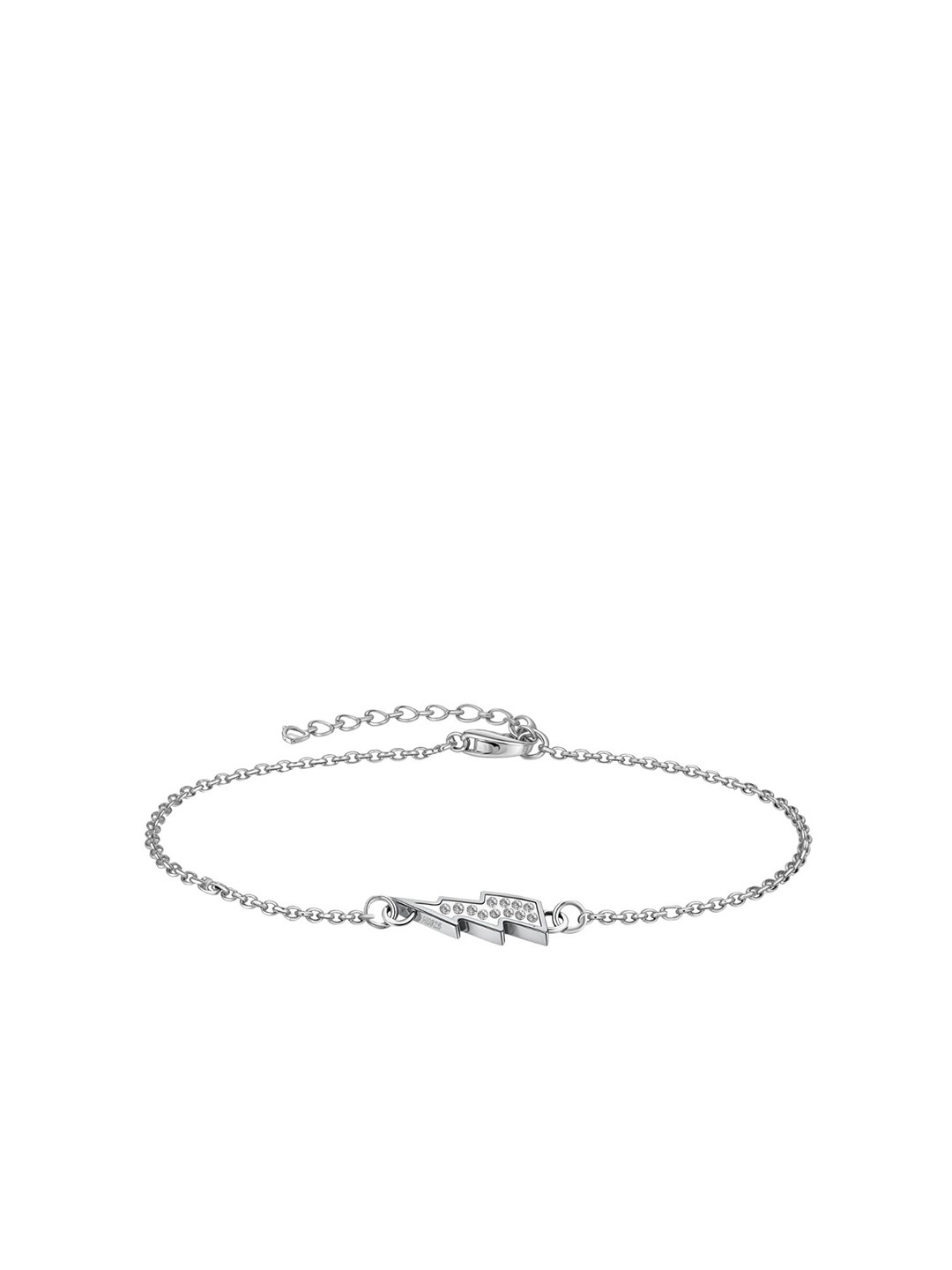 

HighSpark 925 Sterling Silver Cubic Zirconia Studded Lightning Bolt Shaped Charm Bracelet