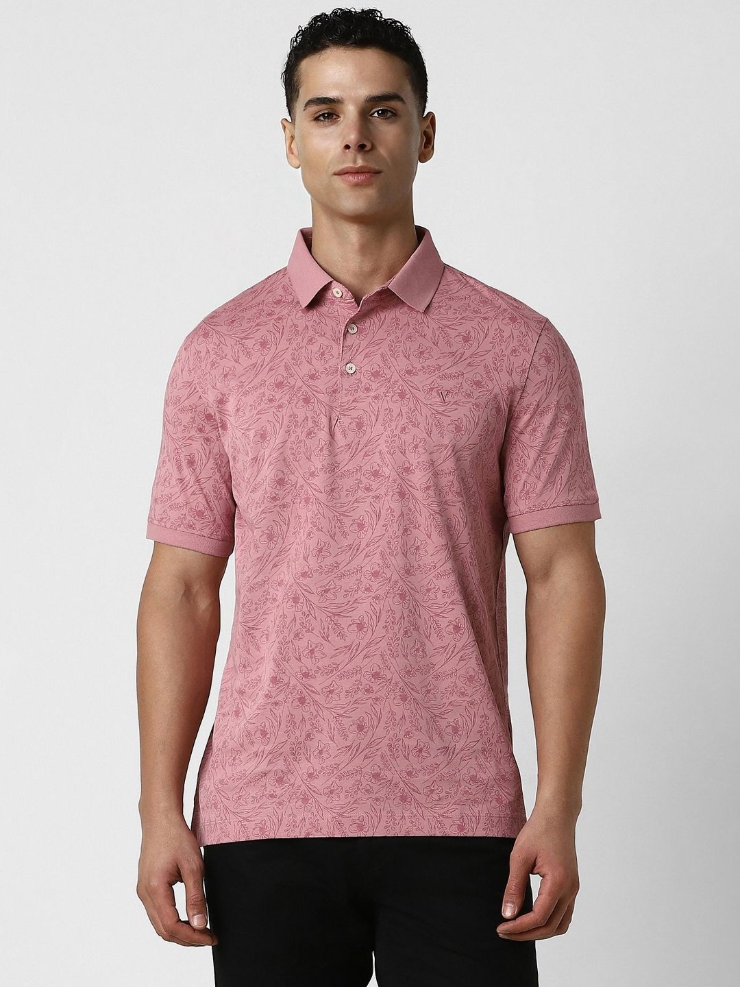 

Van Heusen Men Floral Printed Polo Collar Cotton T-shirt, Pink