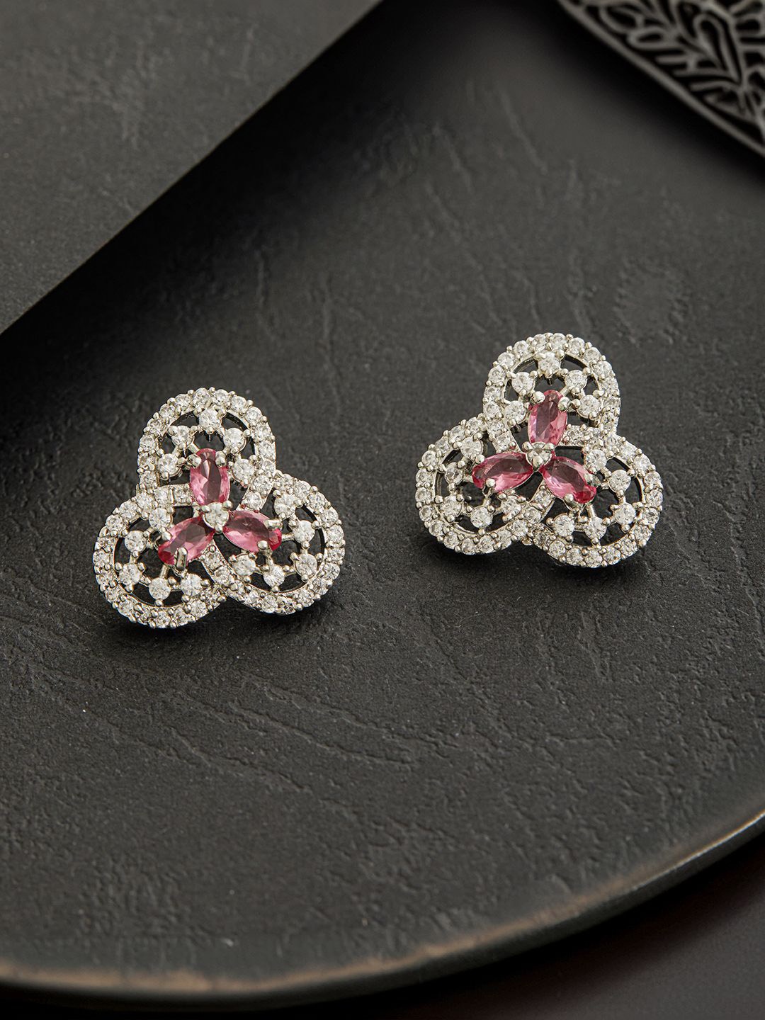 

Jazz and Sizzle Silver-Plated American Diamond Studded Floral Studs