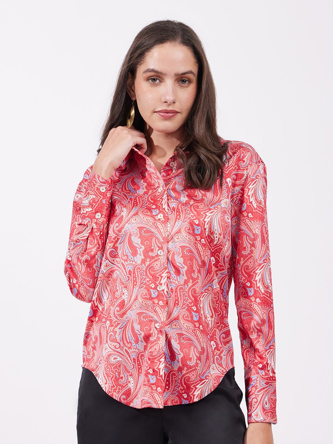 

FableStreet Women Opaque Printed Casual Shirt, Red