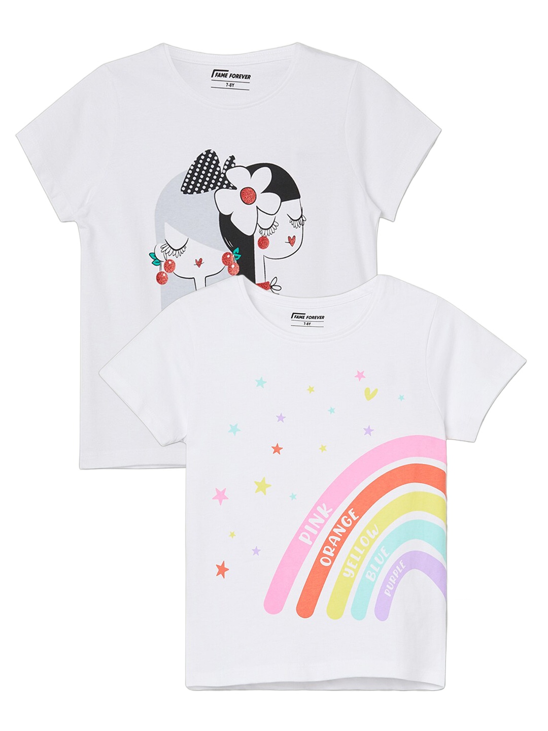 

Fame Forever by Lifestyle Girls Pack Of 2 Conversational Printed Cotton T-shirts, White