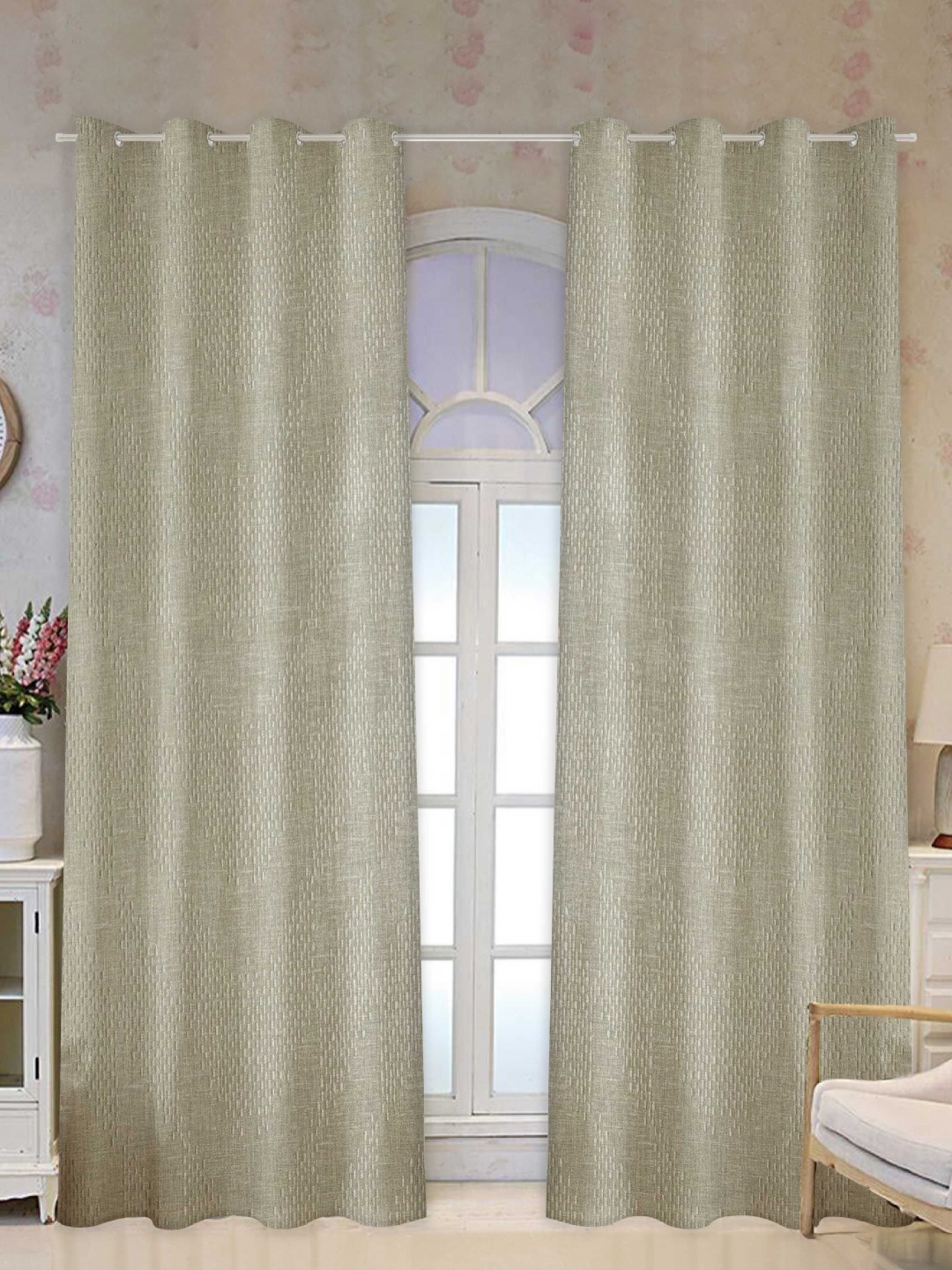 

Tesmare Beige Self Design Jacquard Room Darkening Long Door Curtain