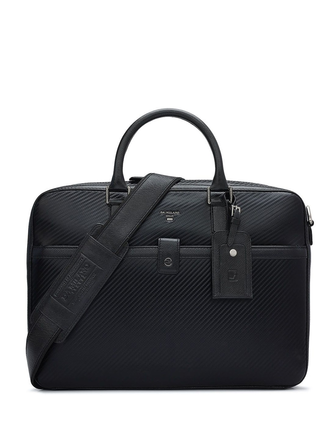 

Da Milano Unisex Black Textured Leather Laptop Bag