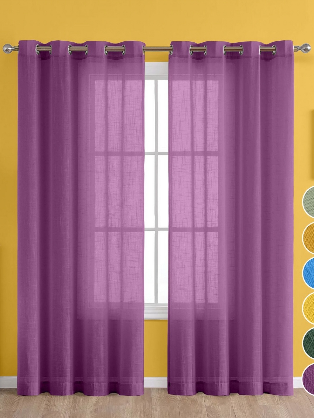 

THE LINEN COMPANY Purple 2 Pieces Cotton Sheer Long Door Curtain