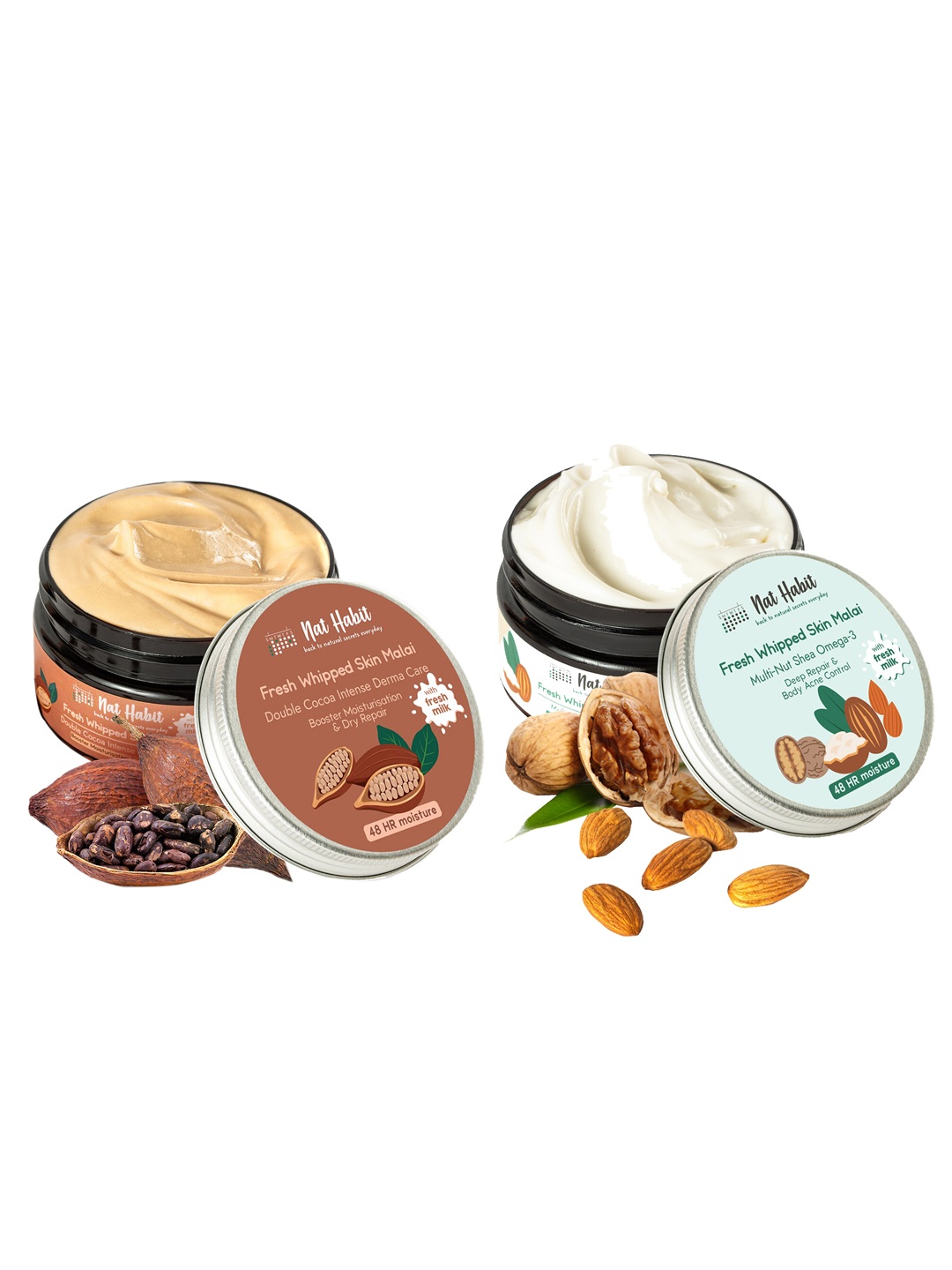 

Nat Habit Set of 2 Fresh Whipped Skin Malai Body Butter - 120 ml each, Brown