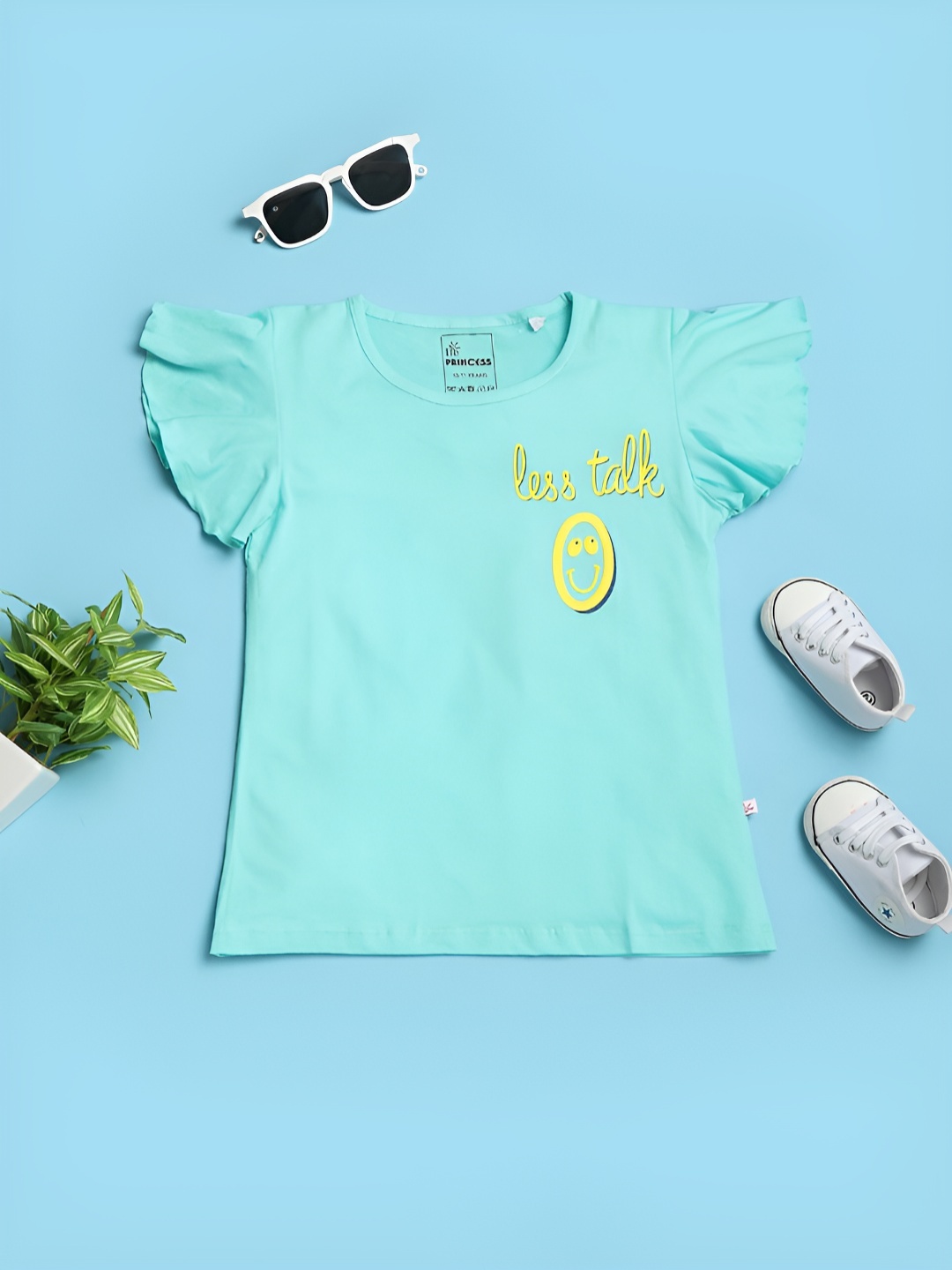 

V-Mart Girls Graphic Printed Round Neck Cotton T-shirt, Turquoise blue