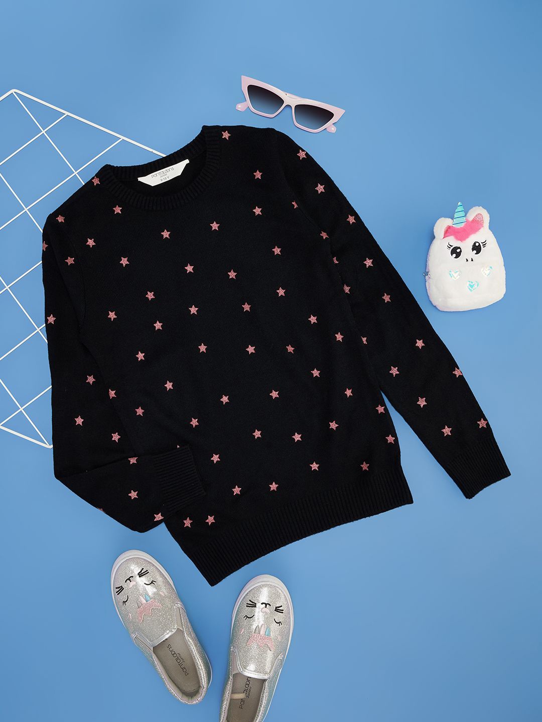 

Pantaloons Junior Girls Geometric Printed Pullover Sweaters, Black
