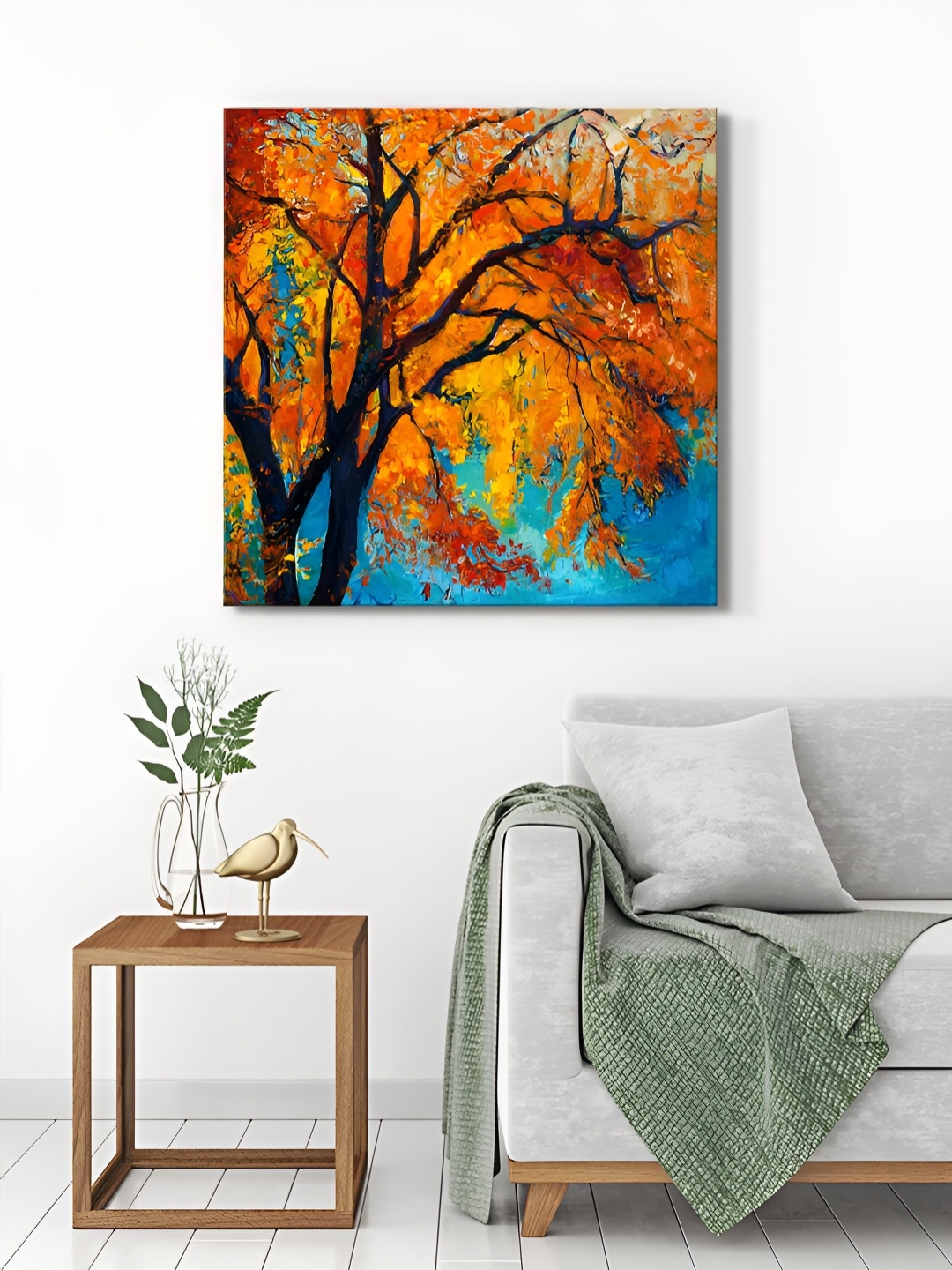 

999Store Orange & Blue Autumn Tree Art Canvas Wall Paintings