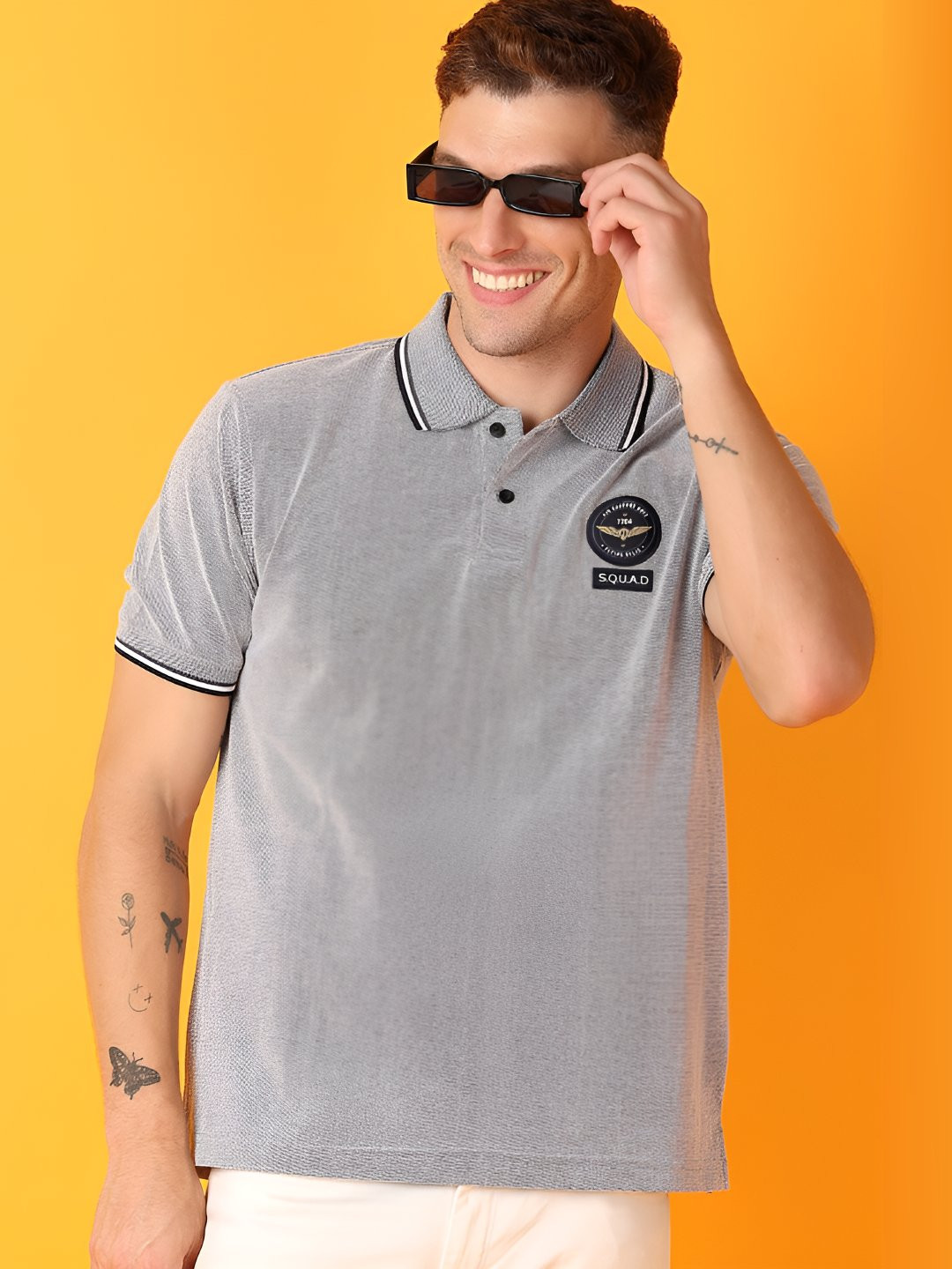 

V-Mart Men Solid Polo Collar Cotton T-shirt, Grey