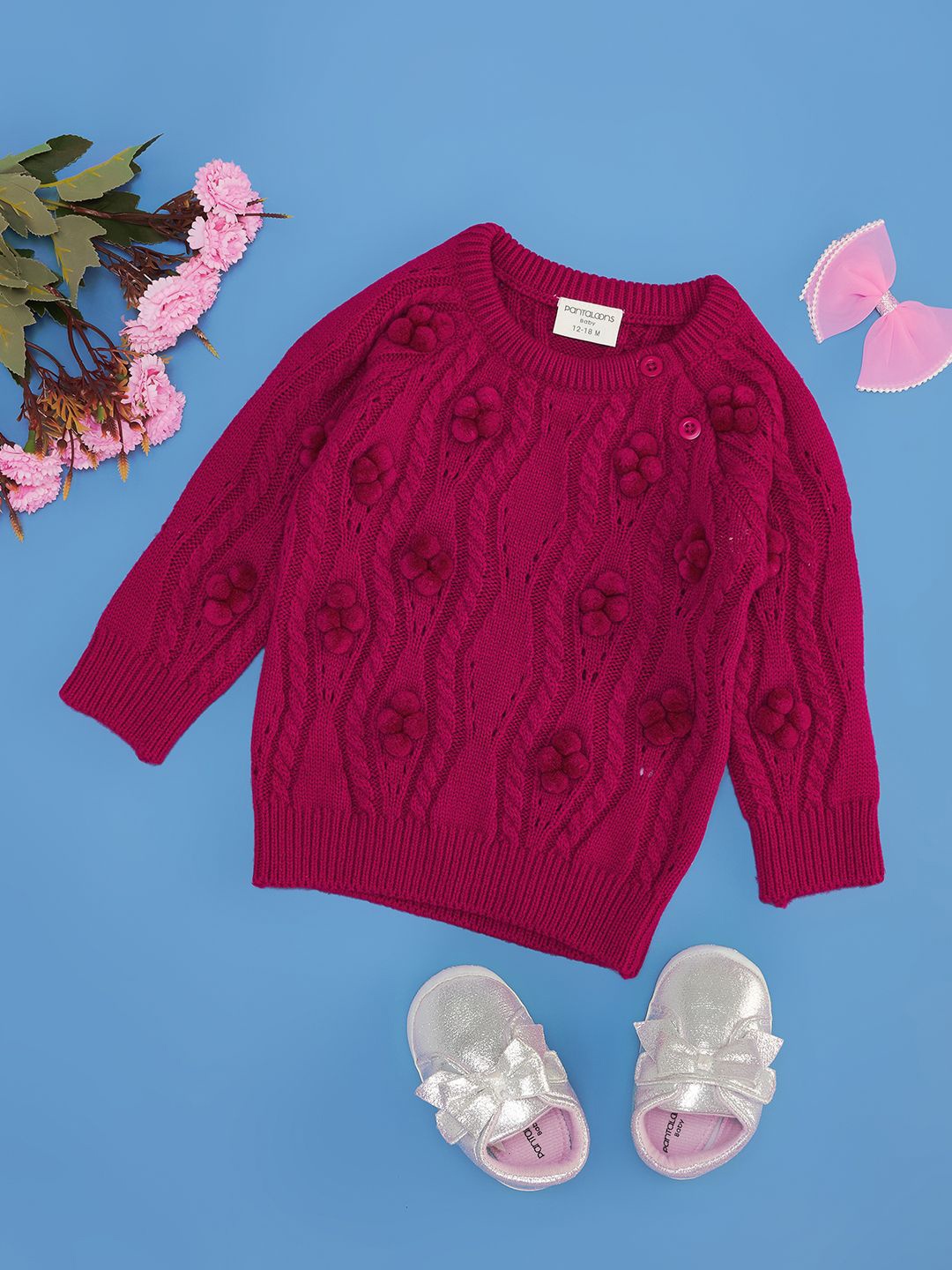 

Pantaloons Baby Girls Cable Knit Pullover, Magenta